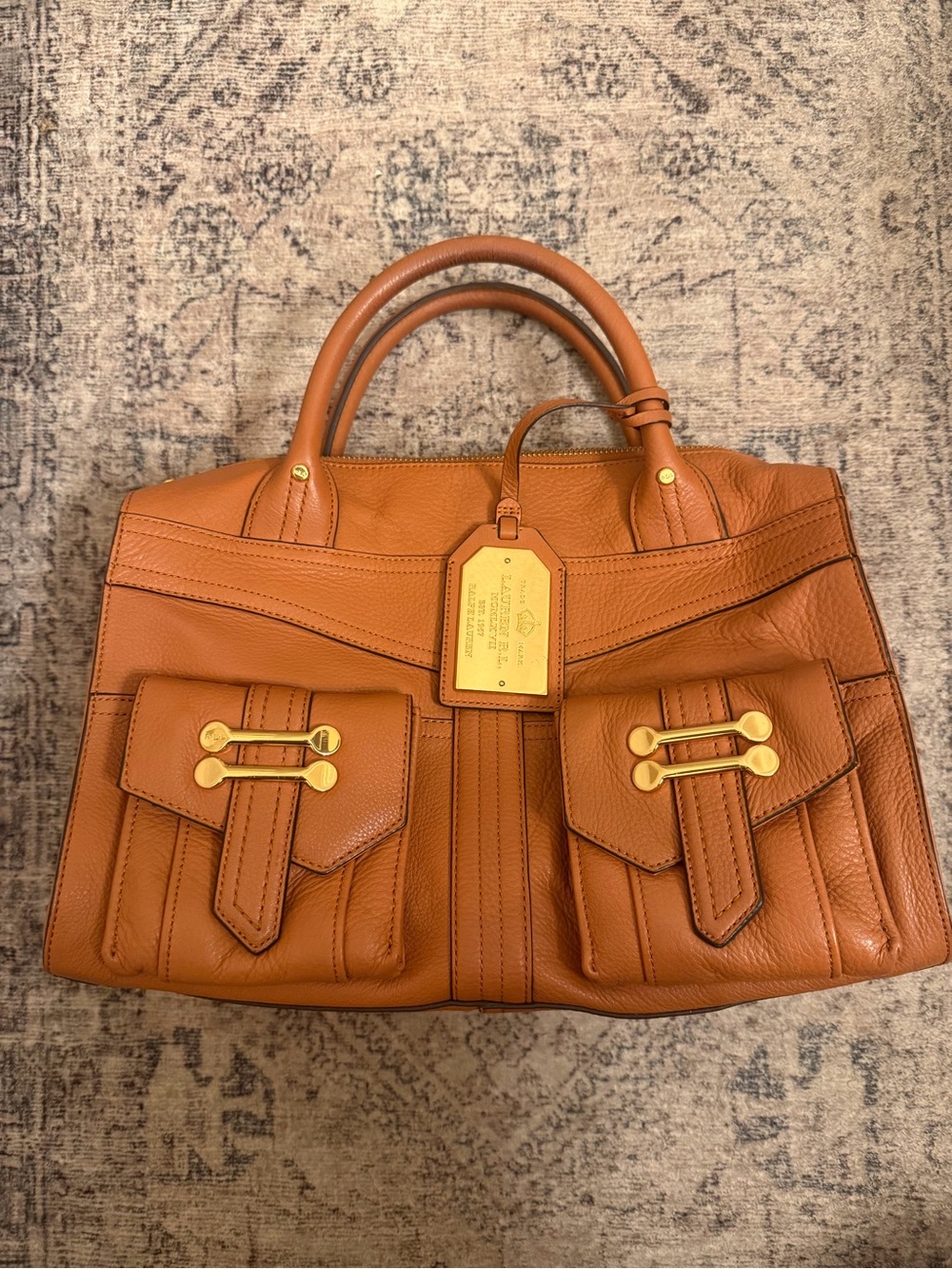 Ralph Lauren Leather Satchel Handbag with Front Pockets